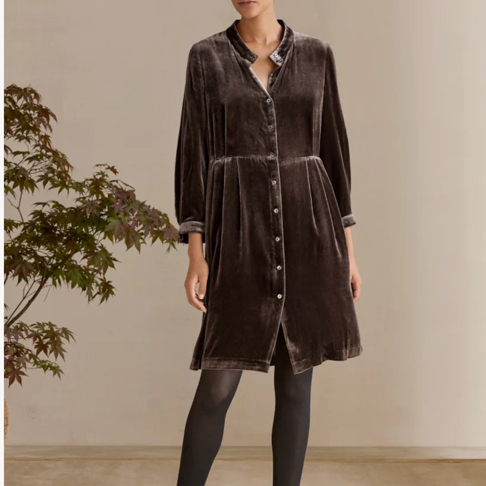 Poetry Pleat Waist Velvet Dress Size 18 Quiet Luxury Silk Viscose In Chocolate